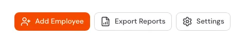 Admin Overview header with Add Employee, Export Reports, and Settings buttons