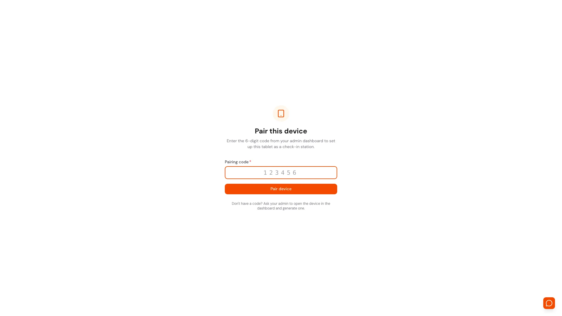 Pair this device page on a tablet with a single 6-digit input field prefilled 751 961 and a big Pair device button