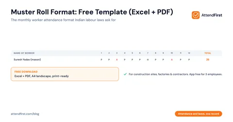 Muster Roll Format: Free Template (Excel + PDF) for India